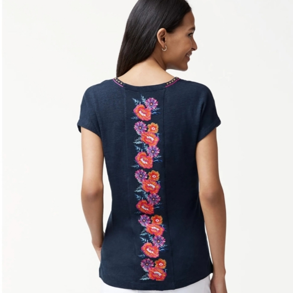 Tommy Bahama Navy Floral Embroidered Back Blouse NWT NEW